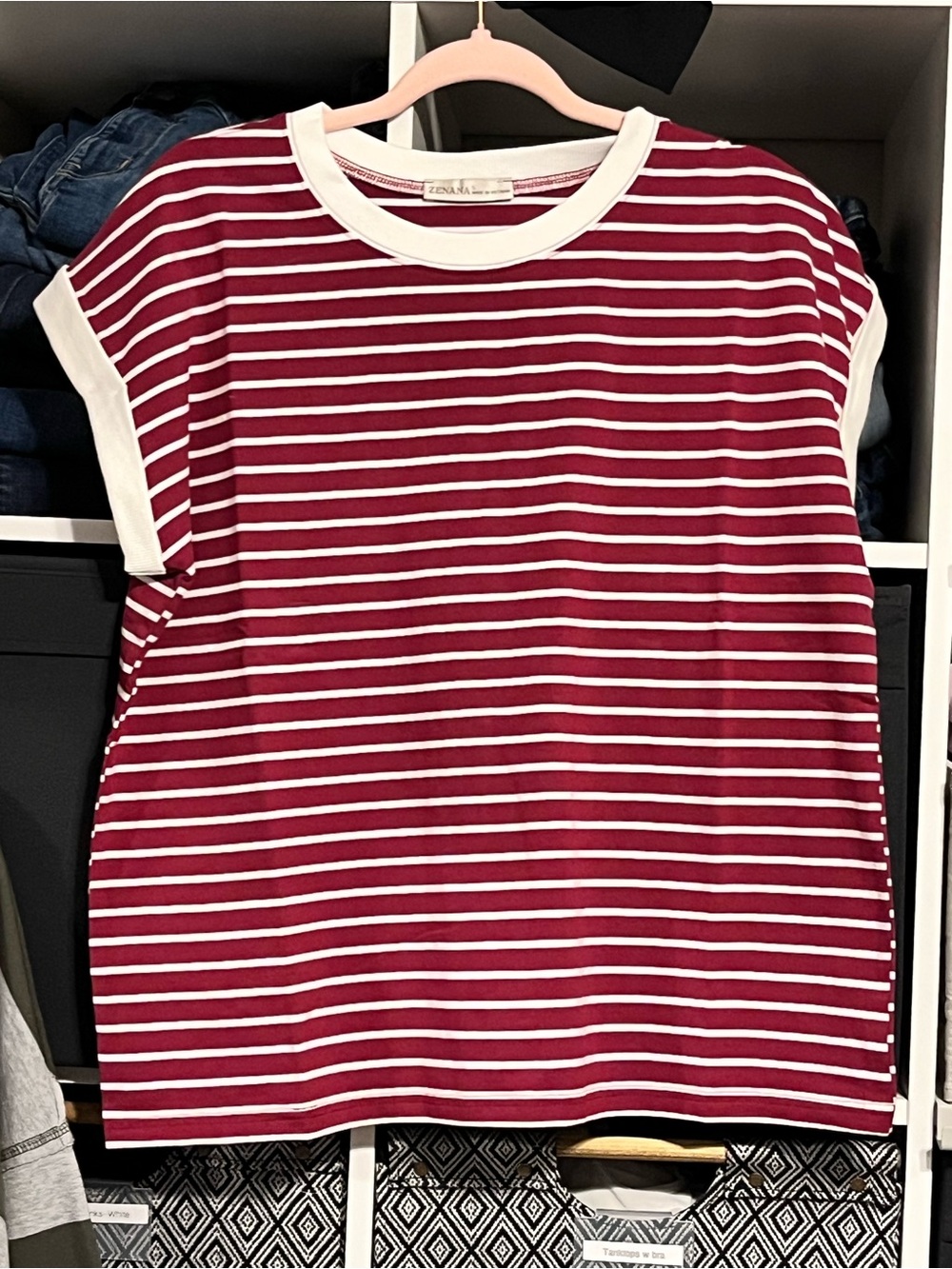 Zenana Outfitters Red and White Striped Short Sleeve Tee